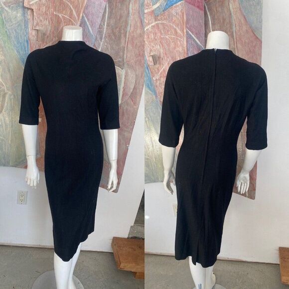 Vintage S. Eisenberg Dress California Black Wool Wiggle Small / Medium Sheath - Picture 9 of 9